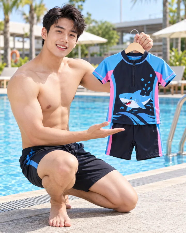 Bộ bơi trẻ em SKID-1 Cá mập xanh – Dáng ôm gọn Mẫu 048