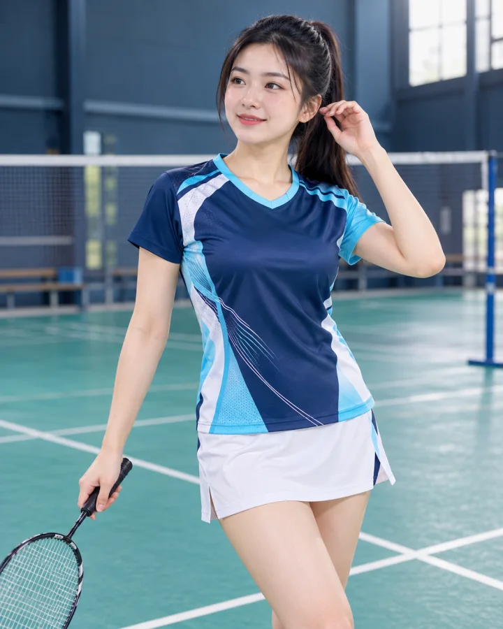 Áo Cầu Lông Pickleball Bóng Chuyền W9 Nữ Màu Xanh Da – Co giãn 4 chiều