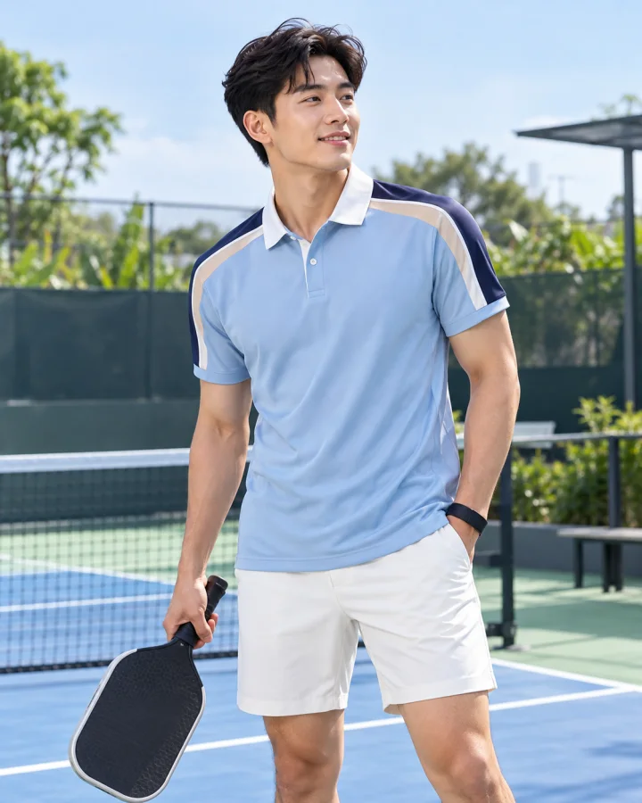 Áo Thể Thao Golf , Pickleball Cao Cấp G1 Nam Màu Xanh Da – Vải co giãn