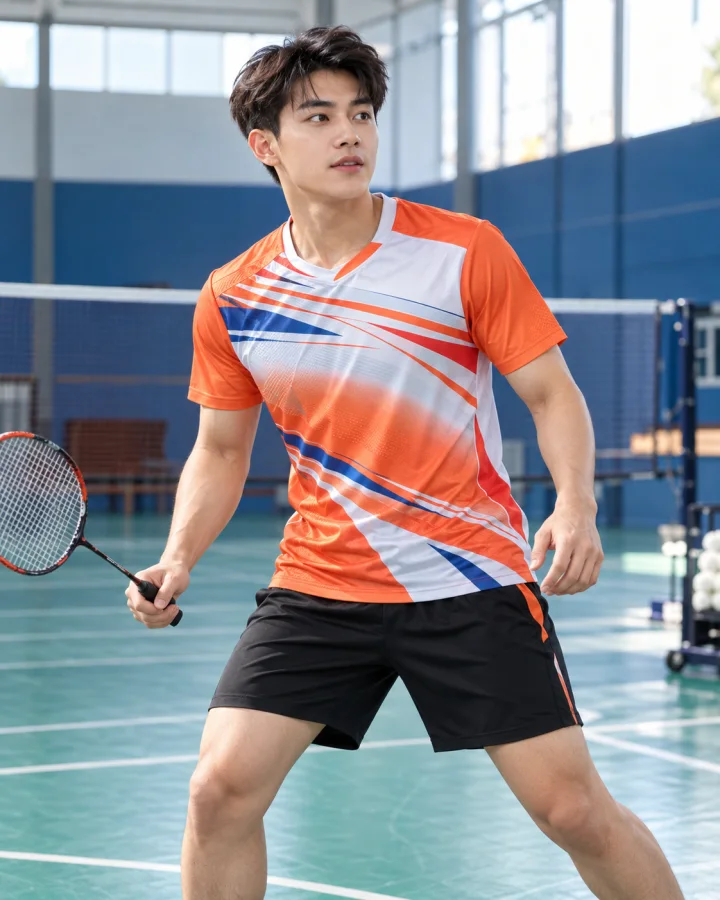 Áo cầu lông Pickleball tenis Nam P1 Màu cam – Vải Coolmax