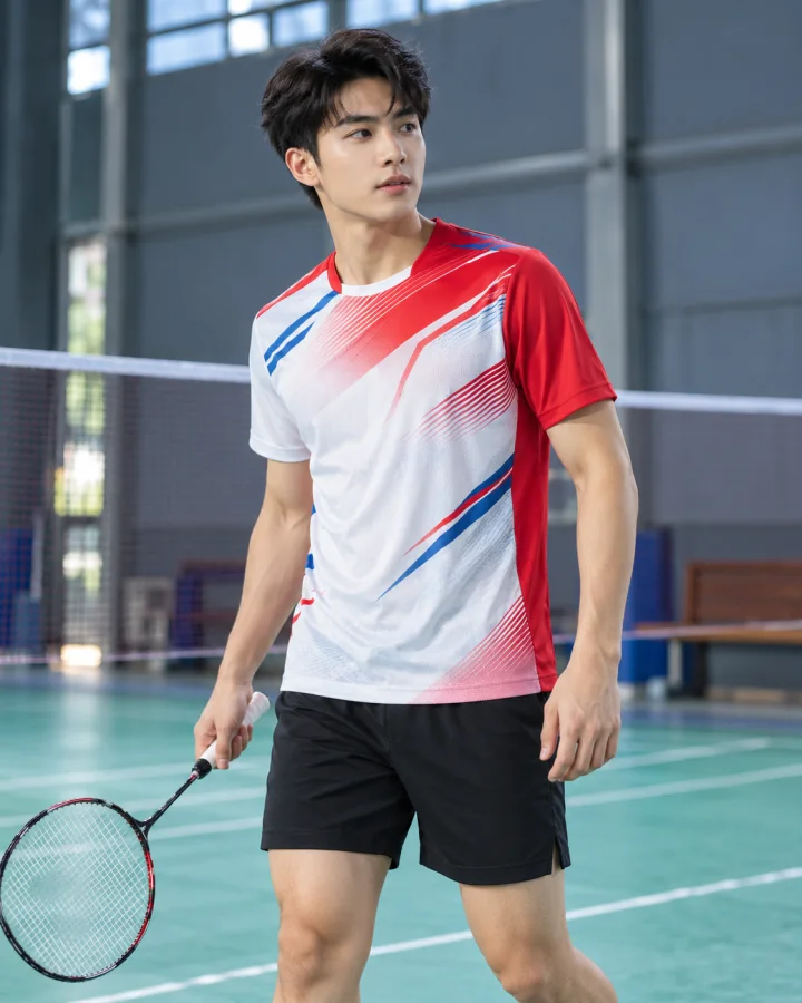 Áo cầu lông Pickleball tenis Nam P2 Màu Đỏ – Vải Coolmax Mẫu 160