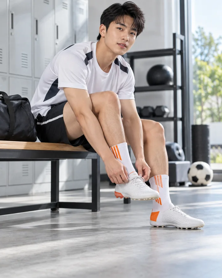 Tất Thể Thao Cổ Dài Trắng Cam – Chống Trơn, Khử Mùi, Bền Bỉ Sau 500 Lần Giặt