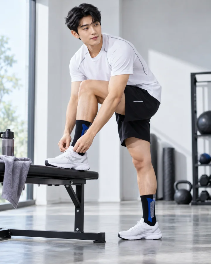 Tất Thể Thao Cổ Dài Đen Xanh – Chống Trơn, Khử Mùi, Bền Bỉ Sau 500 Lần Giặt