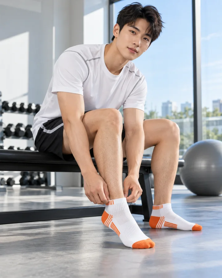 Tất Thể Thao Cổ Ngắn Trắng Cam – Chống Trơn, Khử Mùi, Bền Bỉ Sau 500 Lần Giặt – Sợi