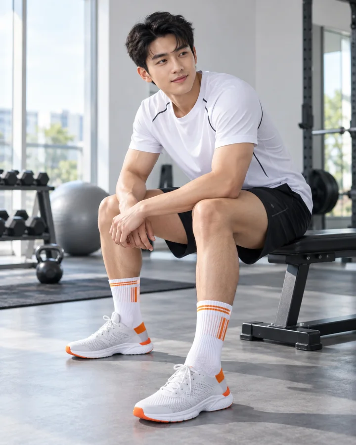 Tất thể thao 88 màu Trắng Cam – Sợi co giãn